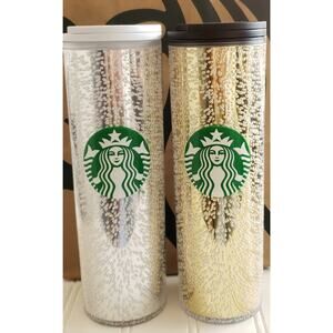 STARBUCKS 2020 Holiday Sparkling Snow bubbles silver gold hot tumblers 16 oz NEW